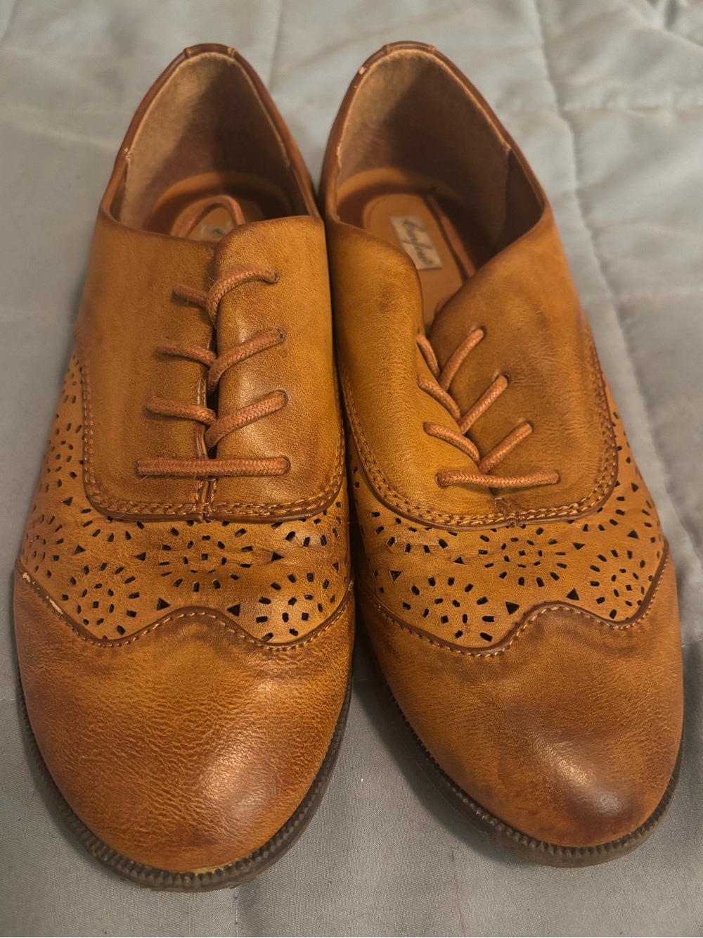 Tan Brogue Oxford Shoes - Classic Leather Look
